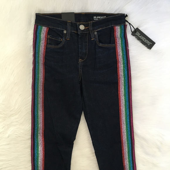 Blank NYC Mid-Rise Skinny Jeans Rainbow Glitter Stripe - Picture 3 of 8